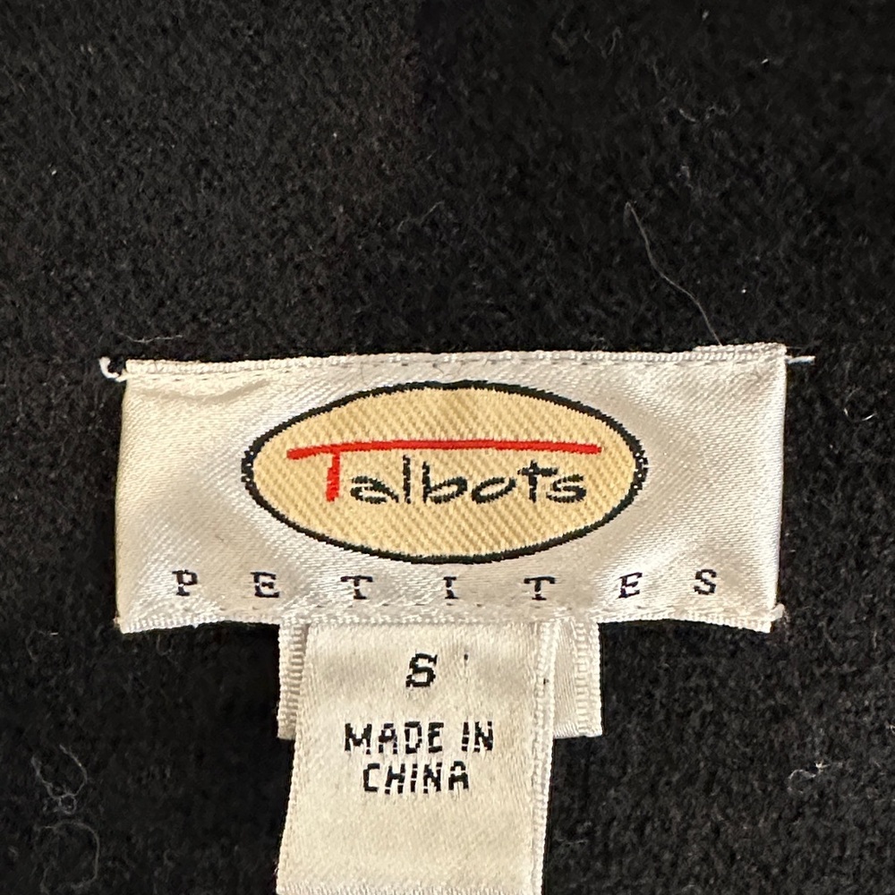 Talbots Petites 100% Wool Sweater Jacket Black White Check Trim Small EUC - Picture 6 of 7